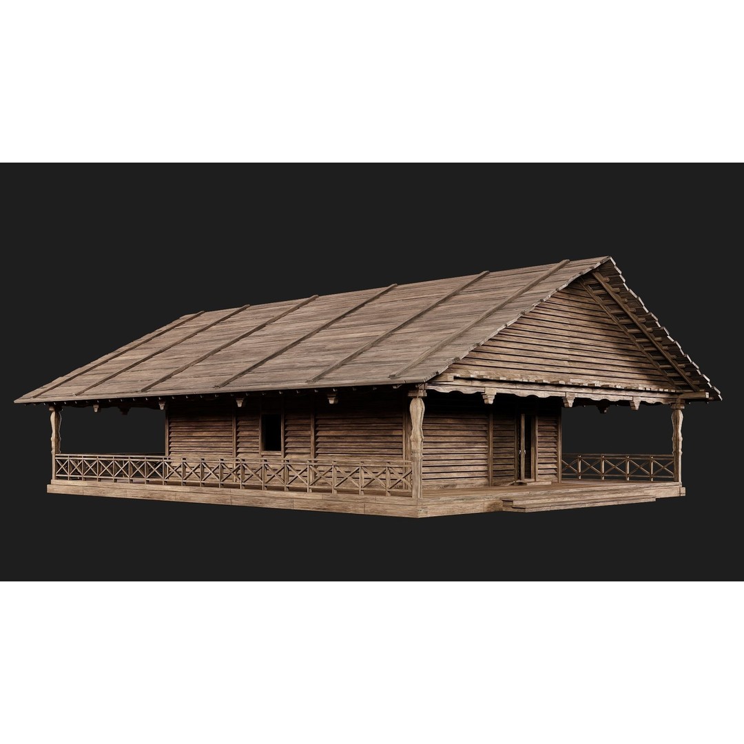 Old Wooden House 3D Model – Low Poly Game Ready Asset, FBX, OBJ - View 4