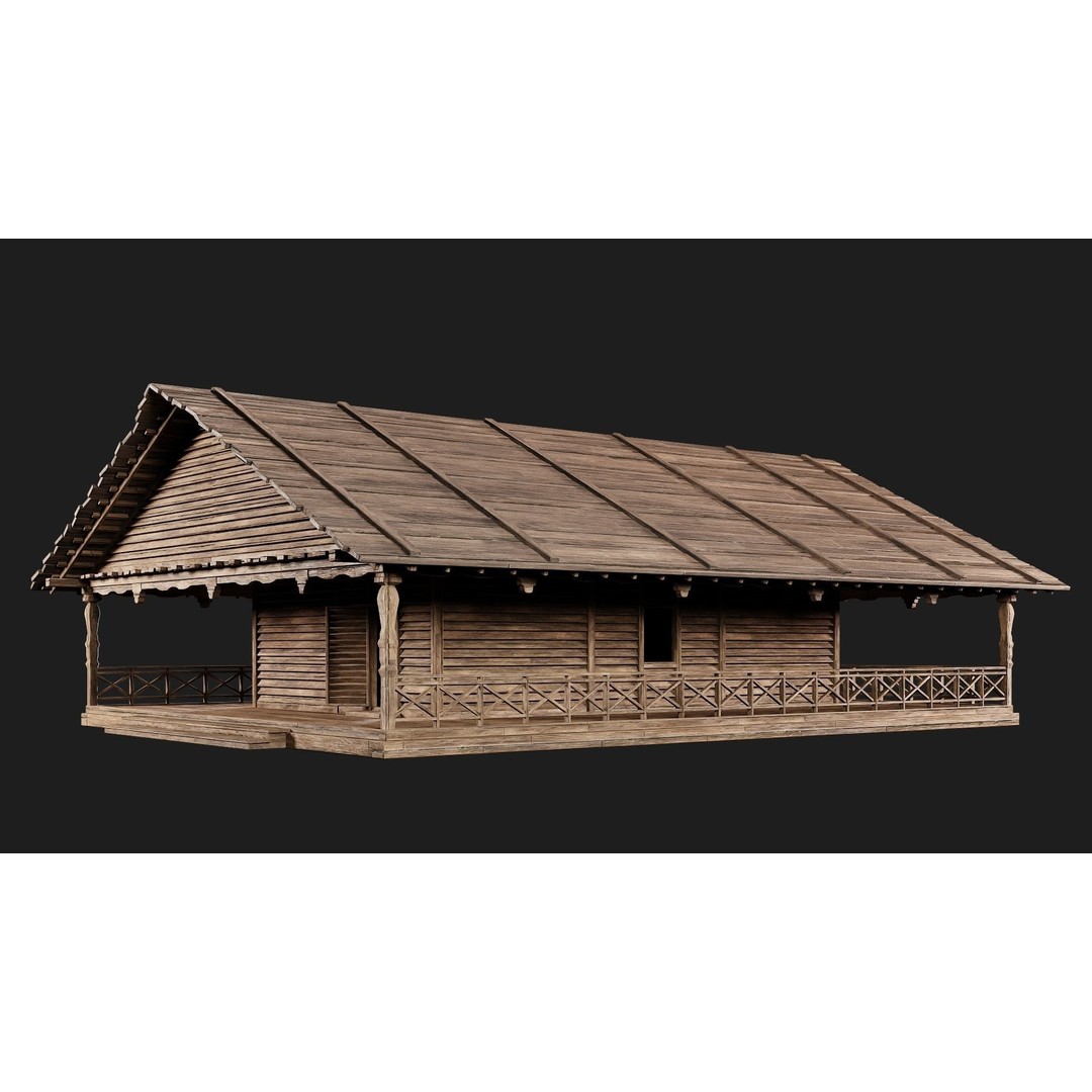 Old Wooden House 3D Model – Low Poly Game Ready Asset, FBX, OBJ - View 9