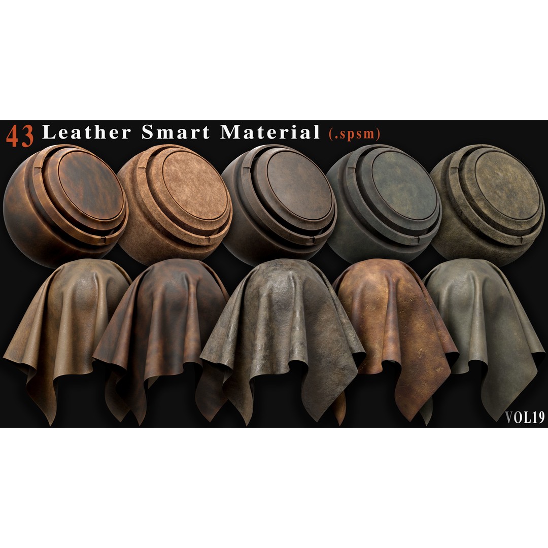Leather Smart Materials 3D Model – 43 PBR Textures for Substance Painter - View 12