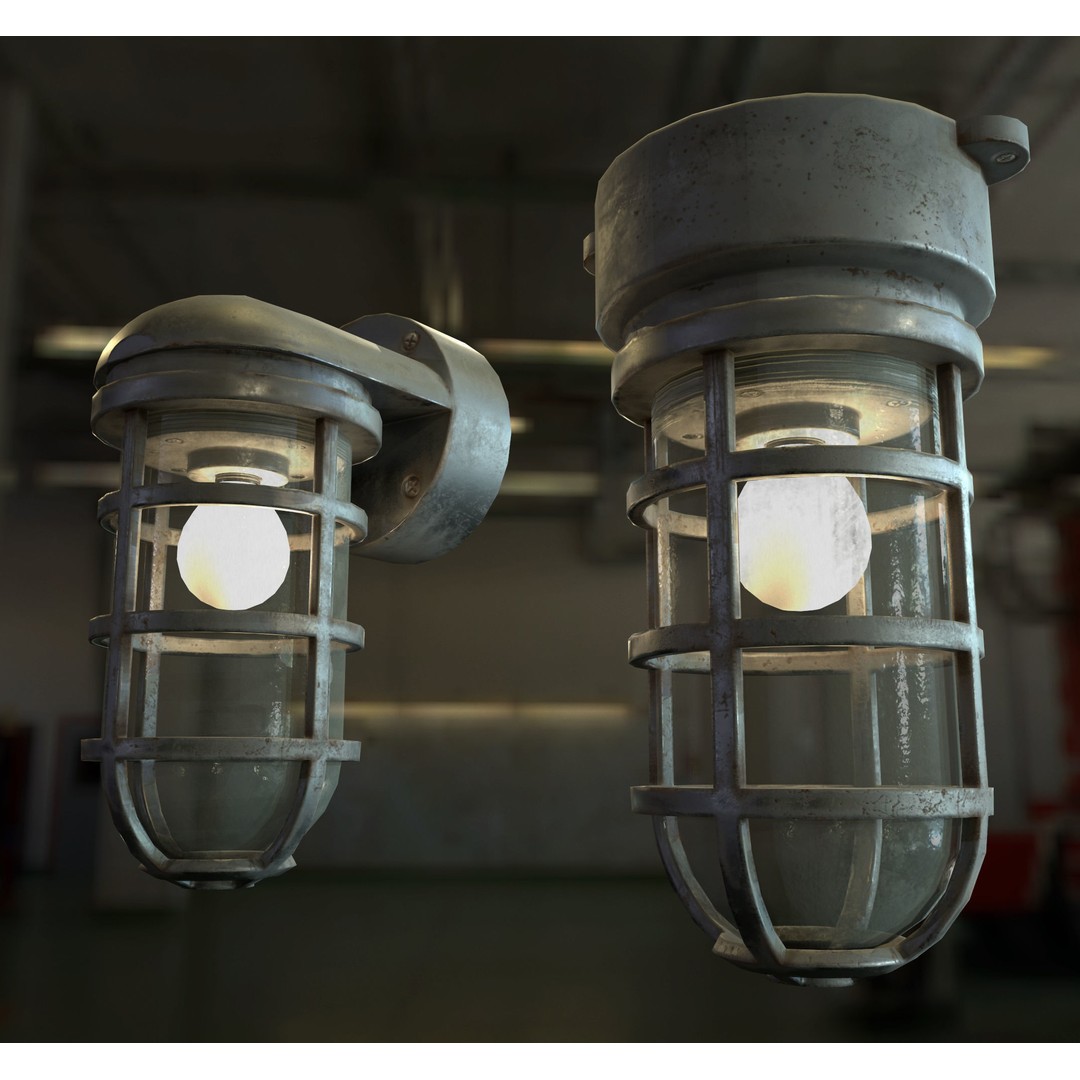 Industrial Cage Light 3D Model – Game Ready Low Poly with PBR Textures, FBX - View 11