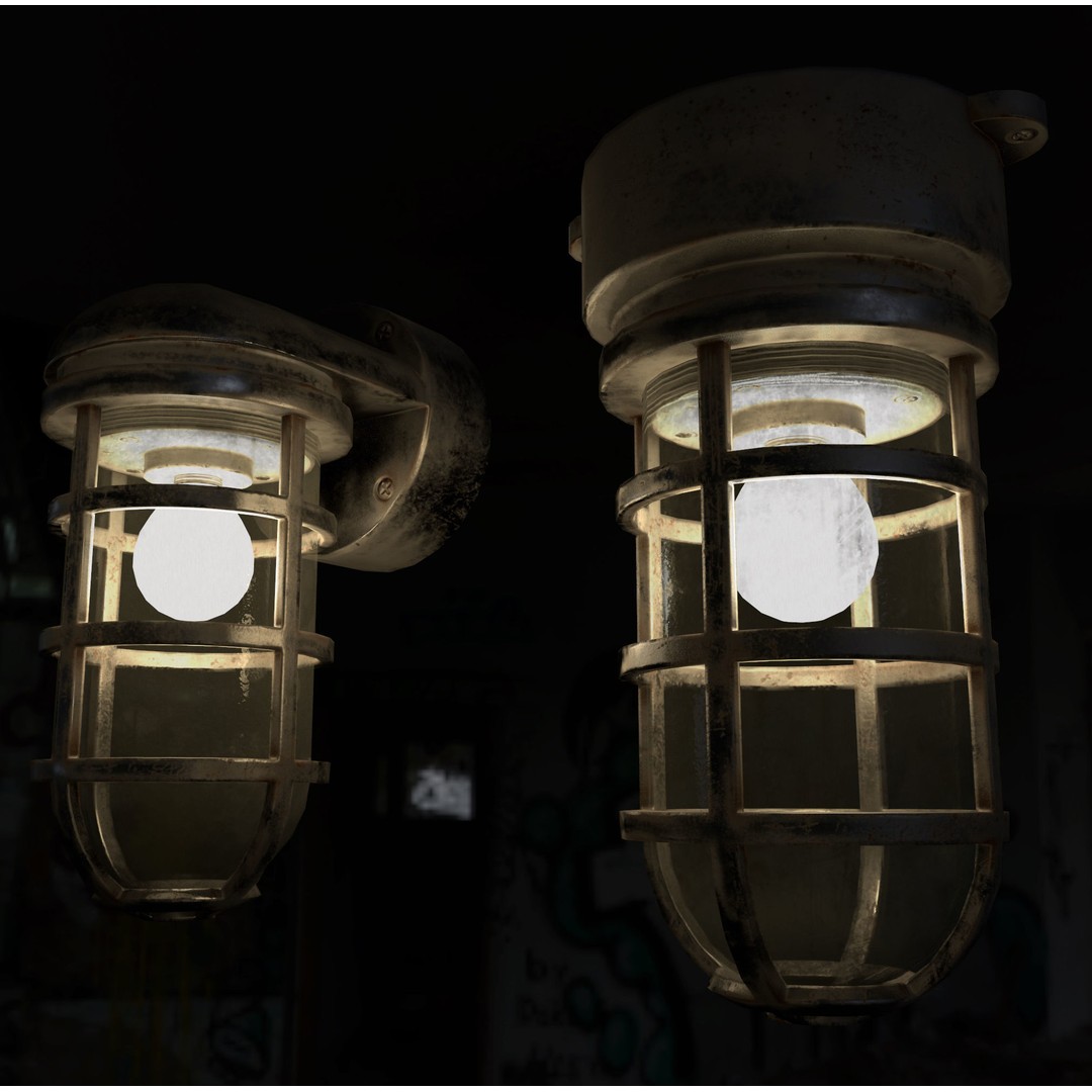 Industrial Cage Light 3D Model – Game Ready Low Poly with PBR Textures, FBX - View 13