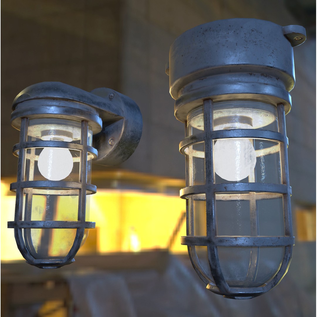 Industrial Cage Light 3D Model – Game Ready Low Poly with PBR Textures, FBX - View 14