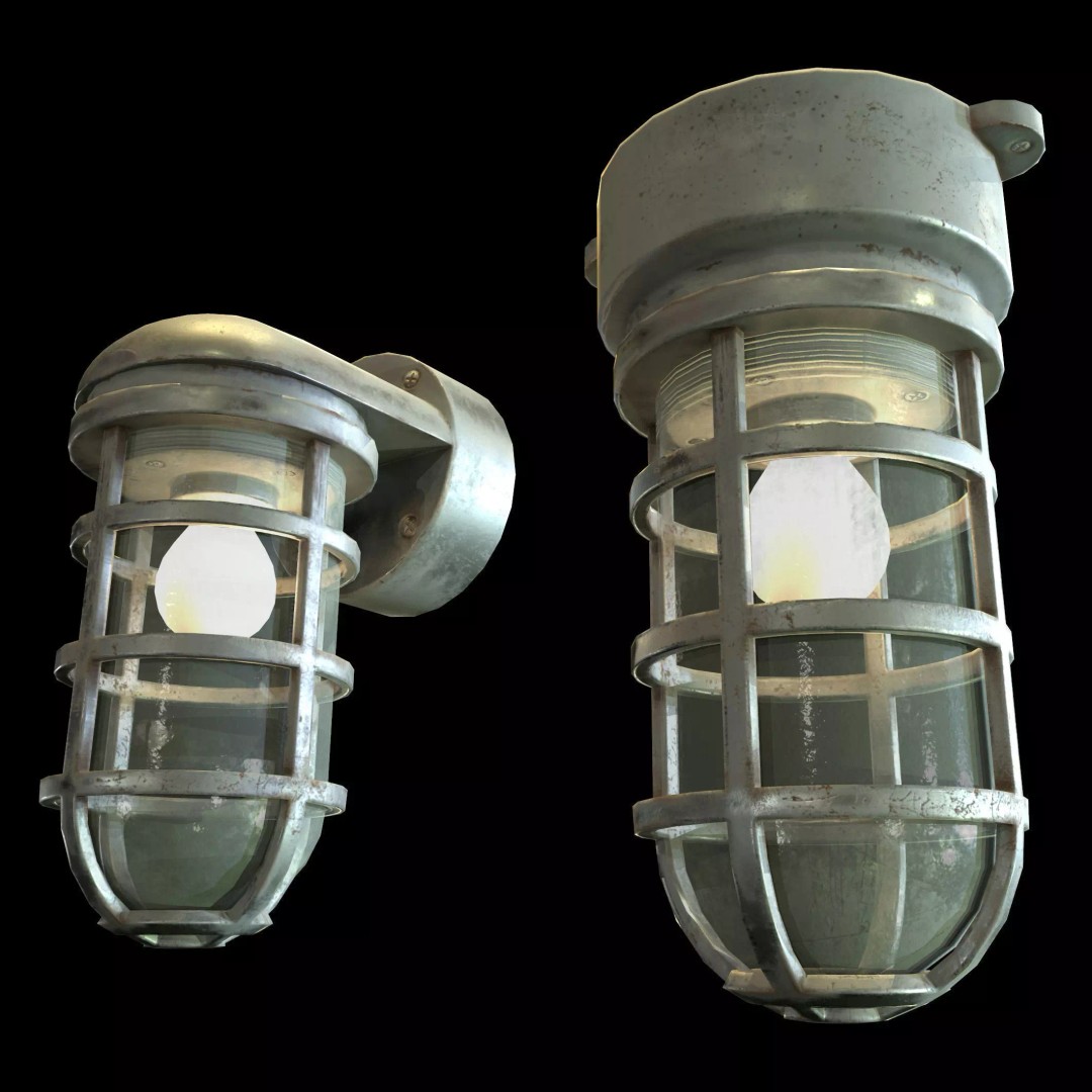 Industrial Cage Light 3D Model – Game Ready Low Poly with PBR Textures, FBX - View 2
