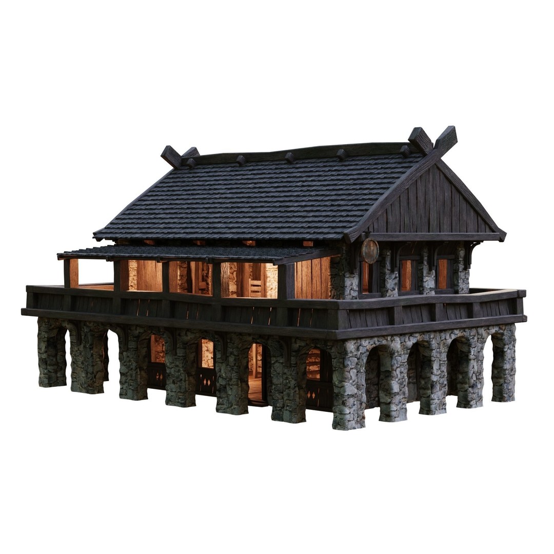 Old Medieval Building House 3D Model – Low Poly Game Ready, FBX, OBJ