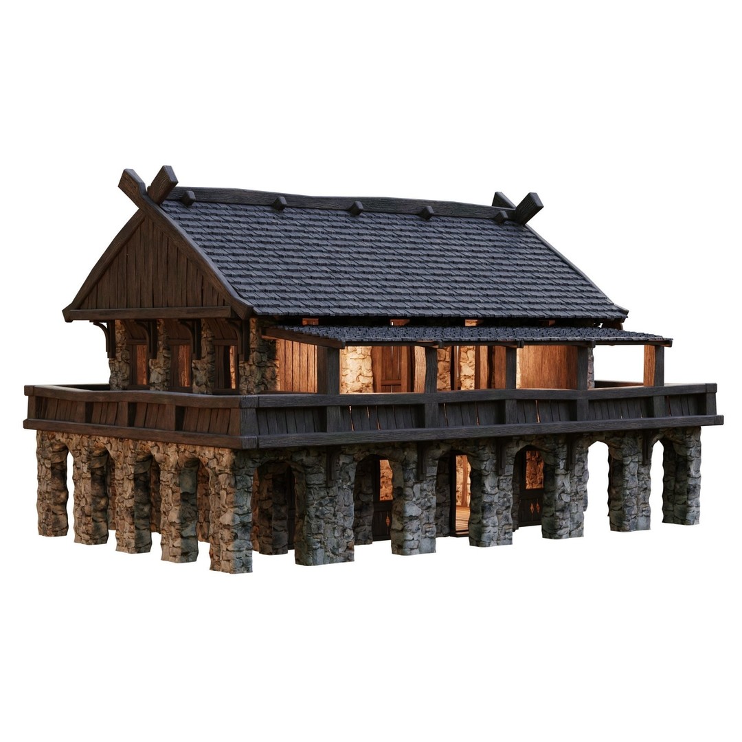 Old Medieval Building House 3D Model – Low Poly Game Ready, FBX, OBJ - View 11