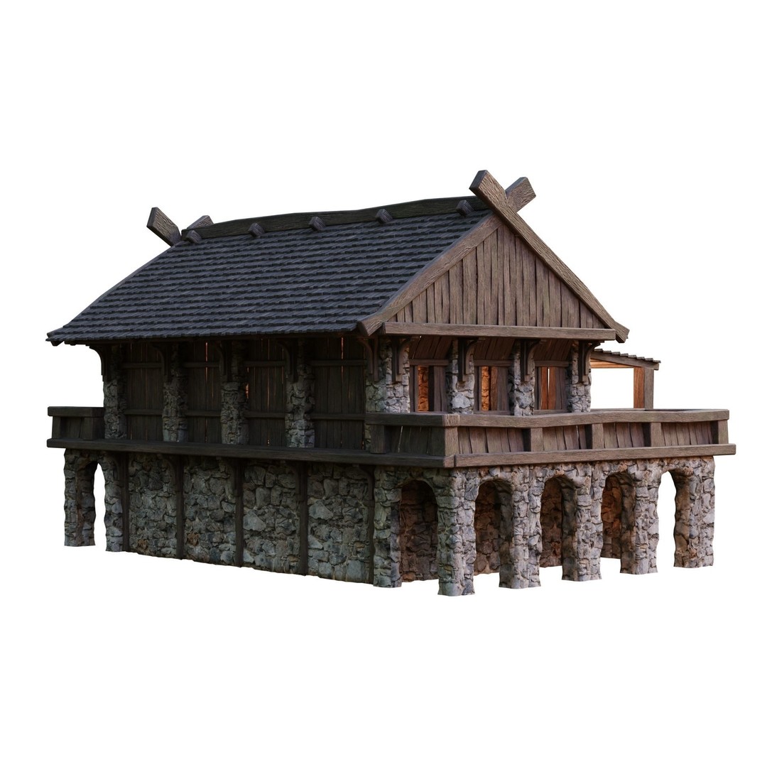 Old Medieval Building House 3D Model – Low Poly Game Ready, FBX, OBJ - View 12