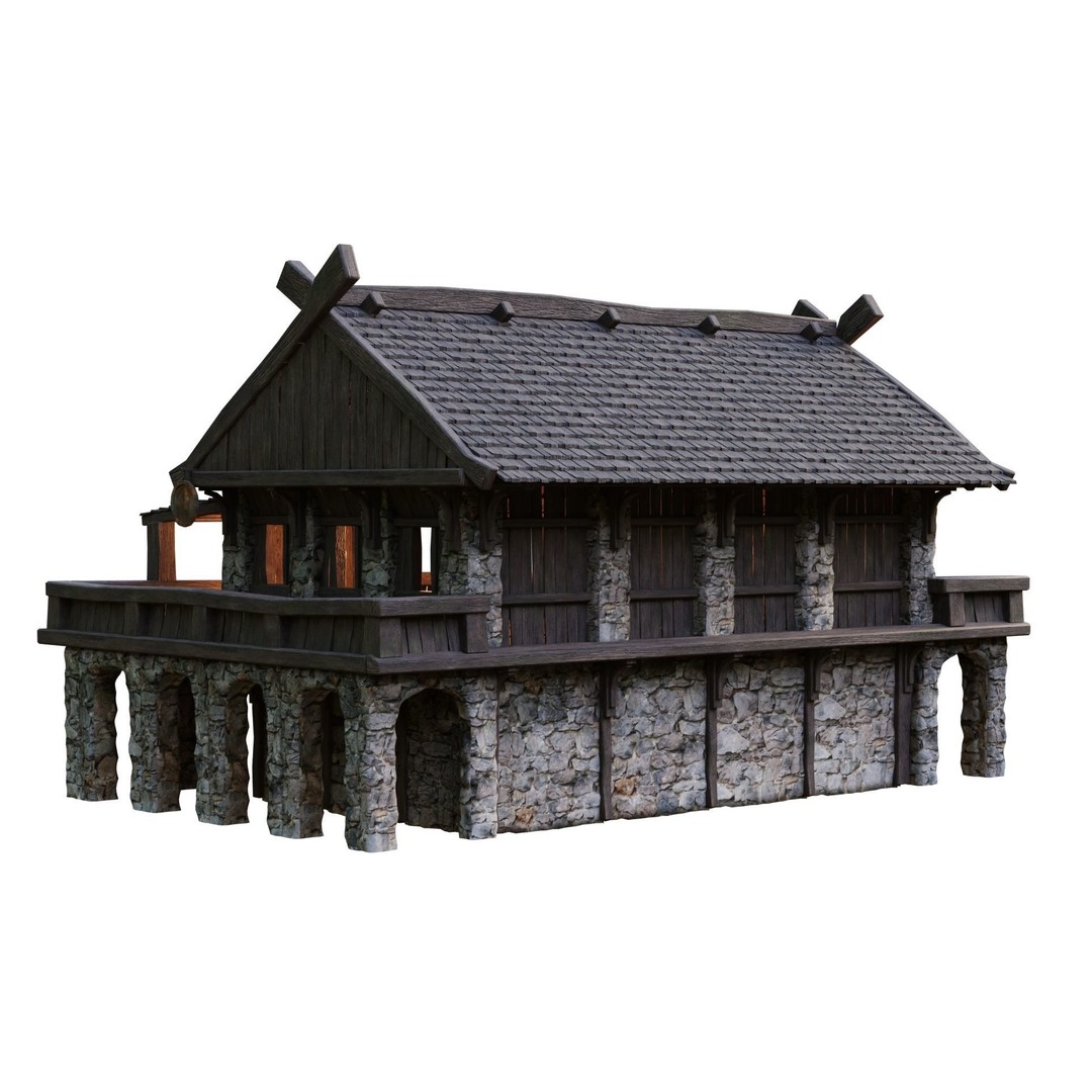 Old Medieval Building House 3D Model – Low Poly Game Ready, FBX, OBJ - View 13