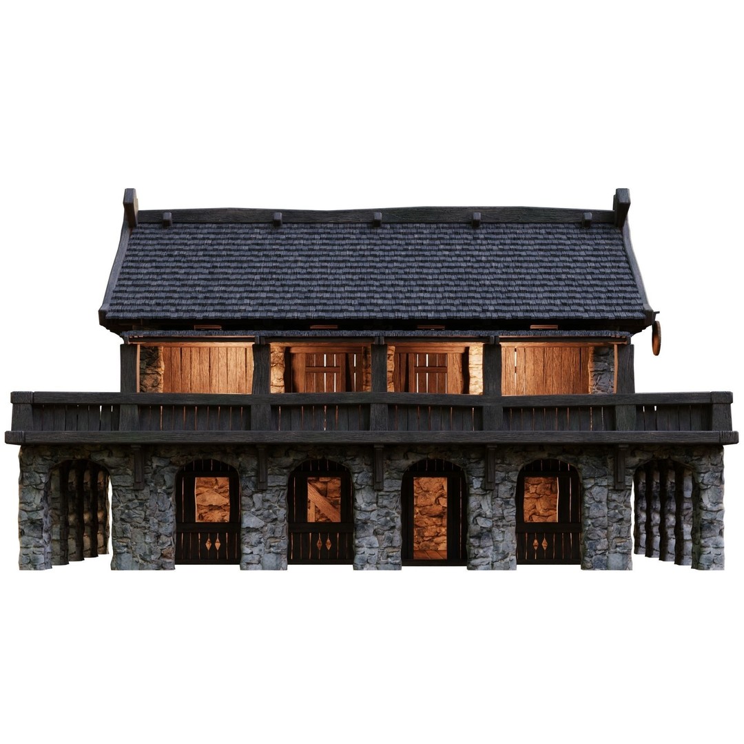 Old Medieval Building House 3D Model – Low Poly Game Ready, FBX, OBJ - View 5
