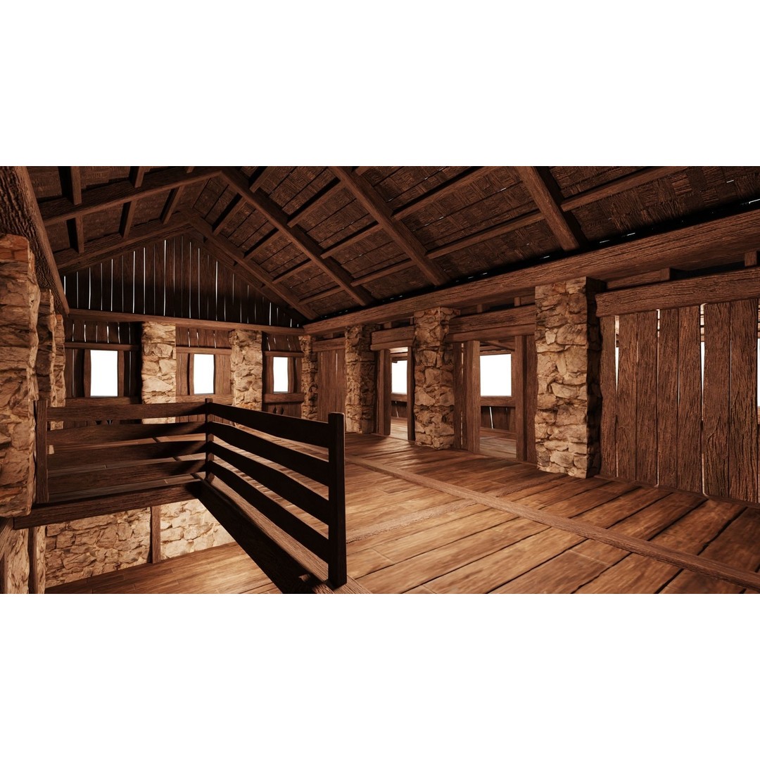 Old Medieval Building House 3D Model – Low Poly Game Ready, FBX, OBJ - View 6