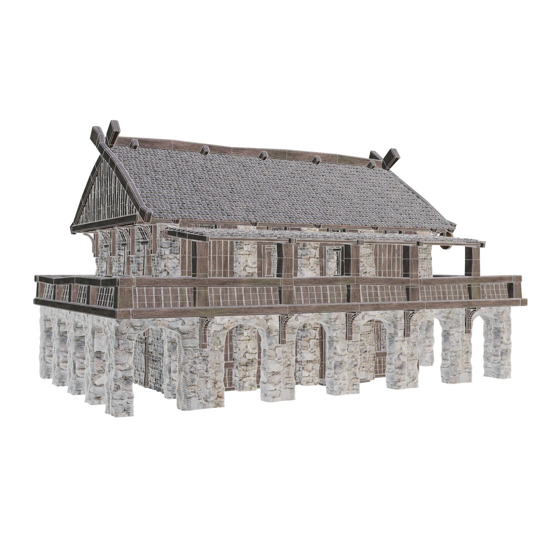 Old Medieval Building House 3D Model – Low Poly Game Ready, FBX, OBJ - View 7