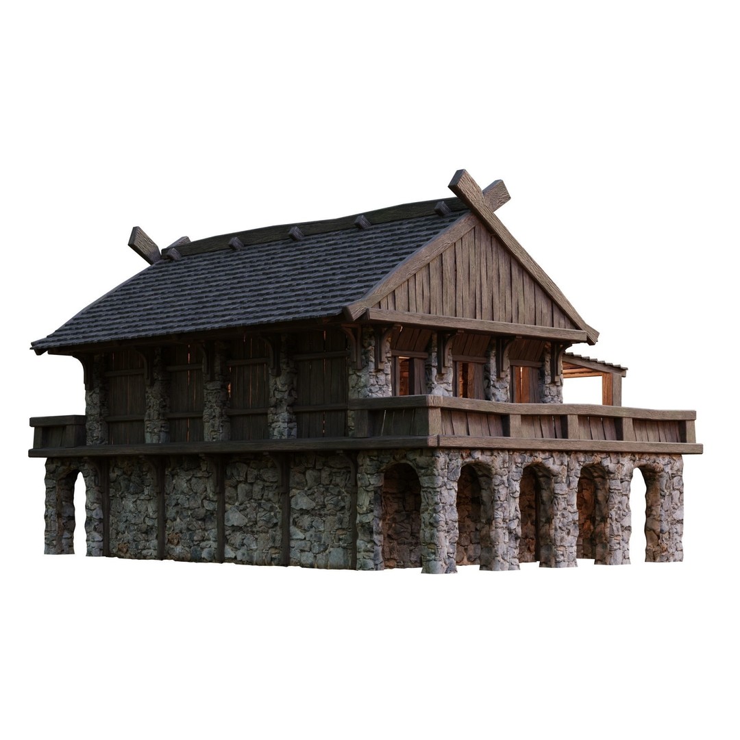 Old Medieval Building House 3D Model – Low Poly Game Ready, FBX, OBJ - View 8