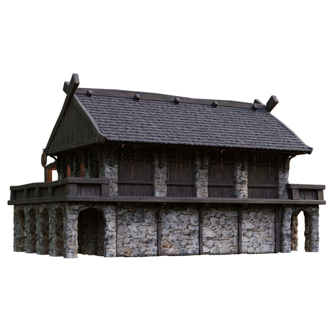Old Medieval Building House 3D Model – Low Poly Game Ready, FBX, OBJ - View 9