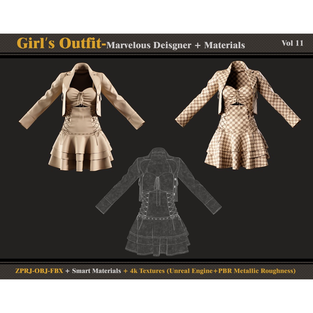 Girl Outfit 3D Model – Stylish Clothing Set with 4K Textures, FBX & OBJ