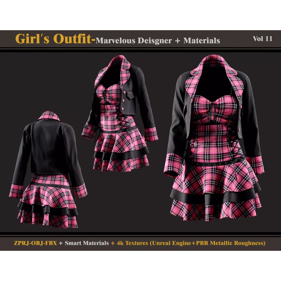 Girl Outfit 3D Model – Stylish Clothing Set with 4K Textures, FBX & OBJ - View 2