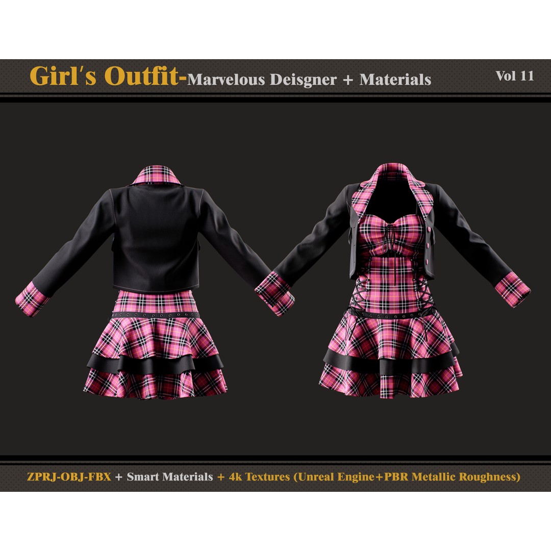 Girl Outfit 3D Model – Stylish Clothing Set with 4K Textures, FBX & OBJ - View 3