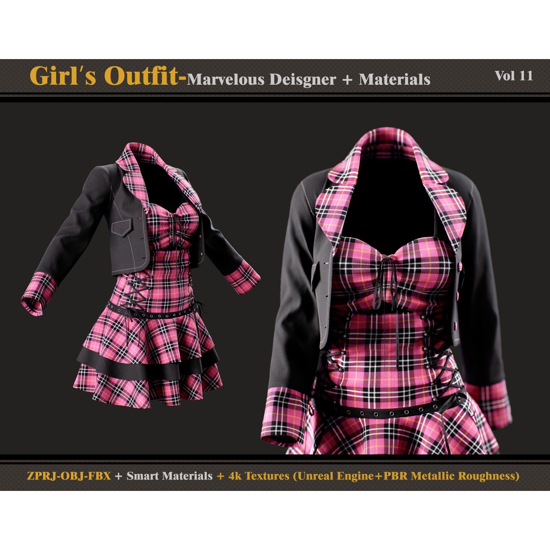 Girl Outfit 3D Model – Stylish Clothing Set with 4K Textures, FBX & OBJ - View 4