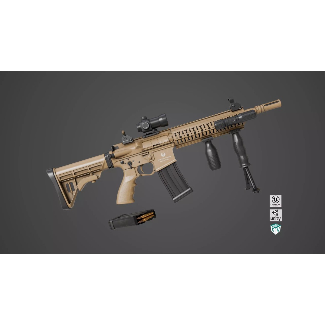 Machine Gun 17 Sandal 3D Model – Low Poly PBR Game Asset, FBX - View 2