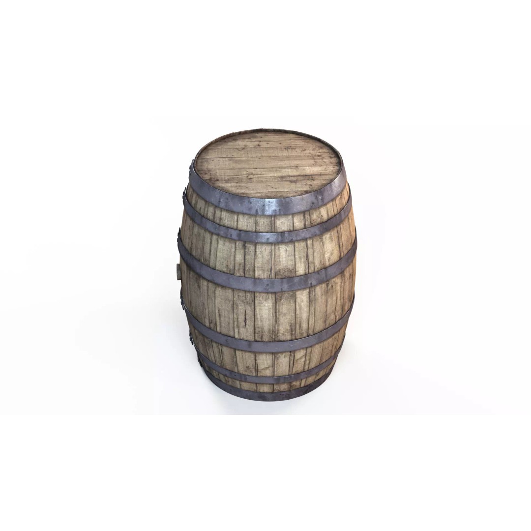 Old Wooden Barrel 3D Model – Low Poly PBR Textures, FBX, OBJ - View 3