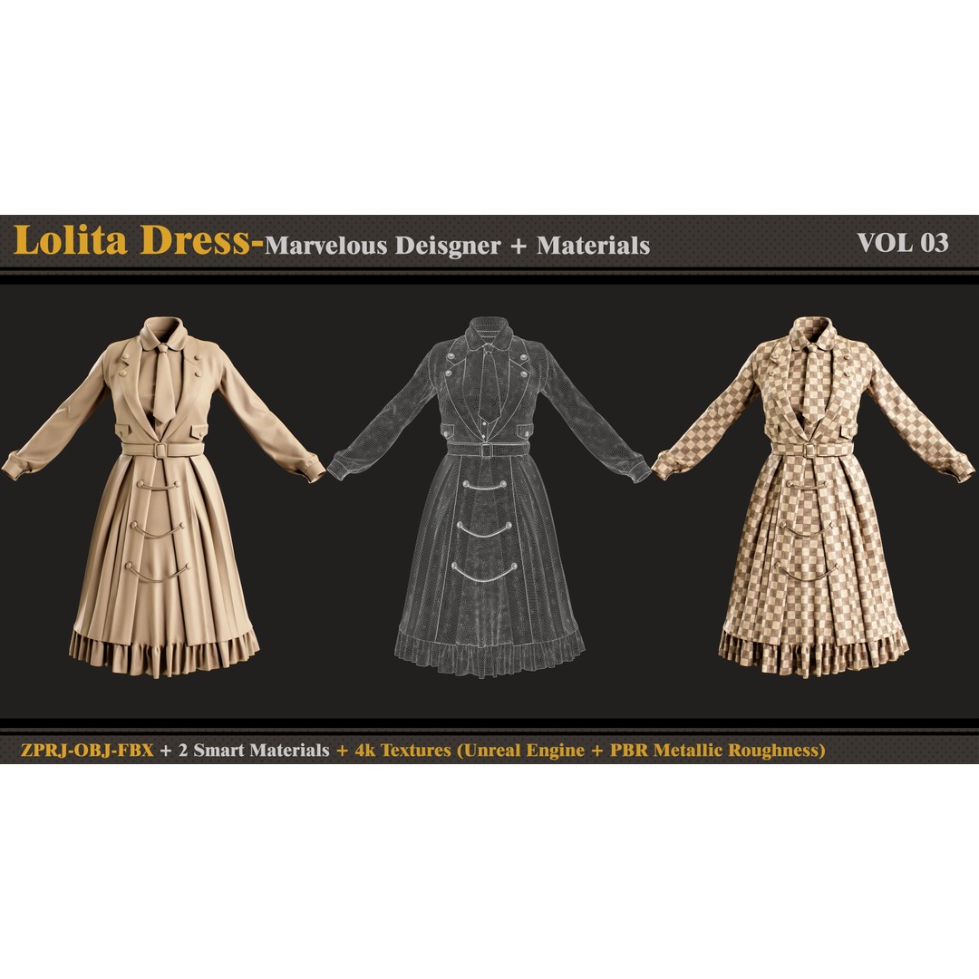 Lolita Dress 3D Model – Fashion Outfit with PBR Textures, FBX & OBJ