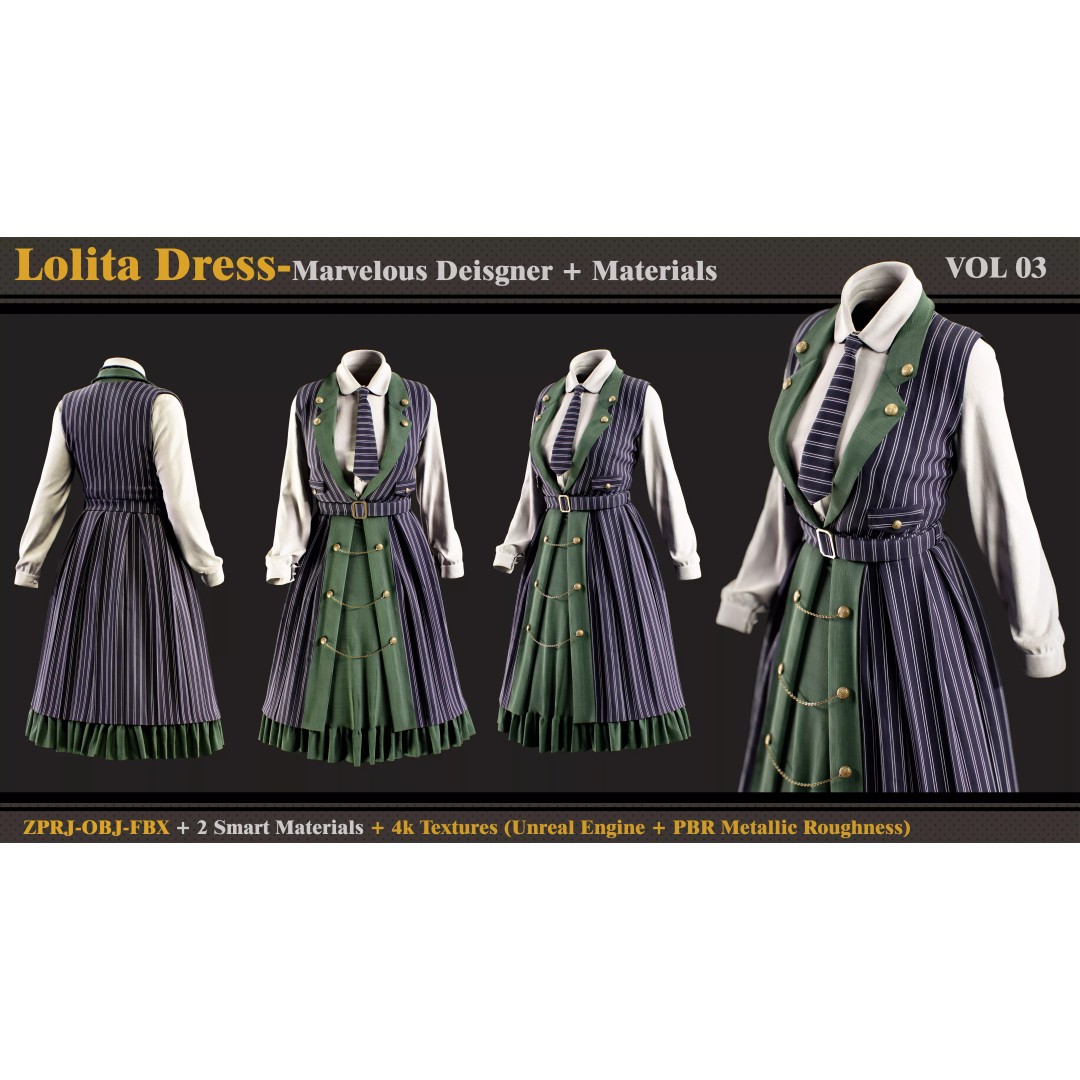 Lolita Dress 3D Model – Fashion Outfit with PBR Textures, FBX & OBJ - View 2