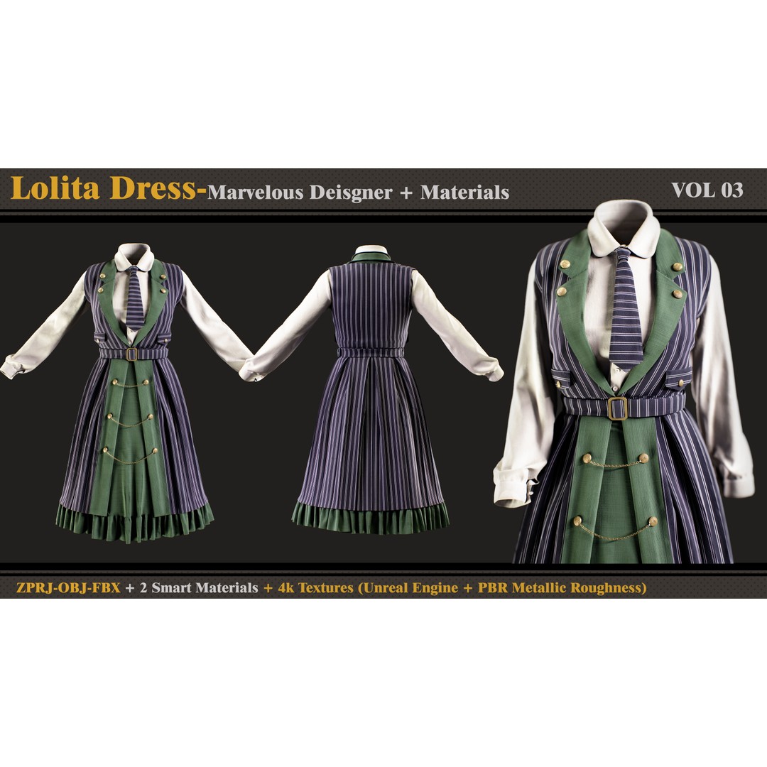Lolita Dress 3D Model – Fashion Outfit with PBR Textures, FBX & OBJ - View 3