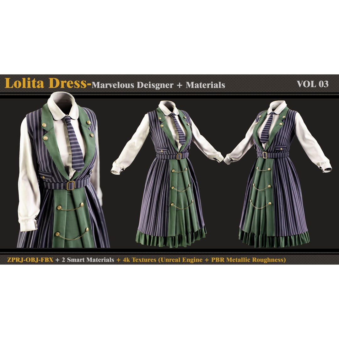 Lolita Dress 3D Model – Fashion Outfit with PBR Textures, FBX & OBJ - View 4