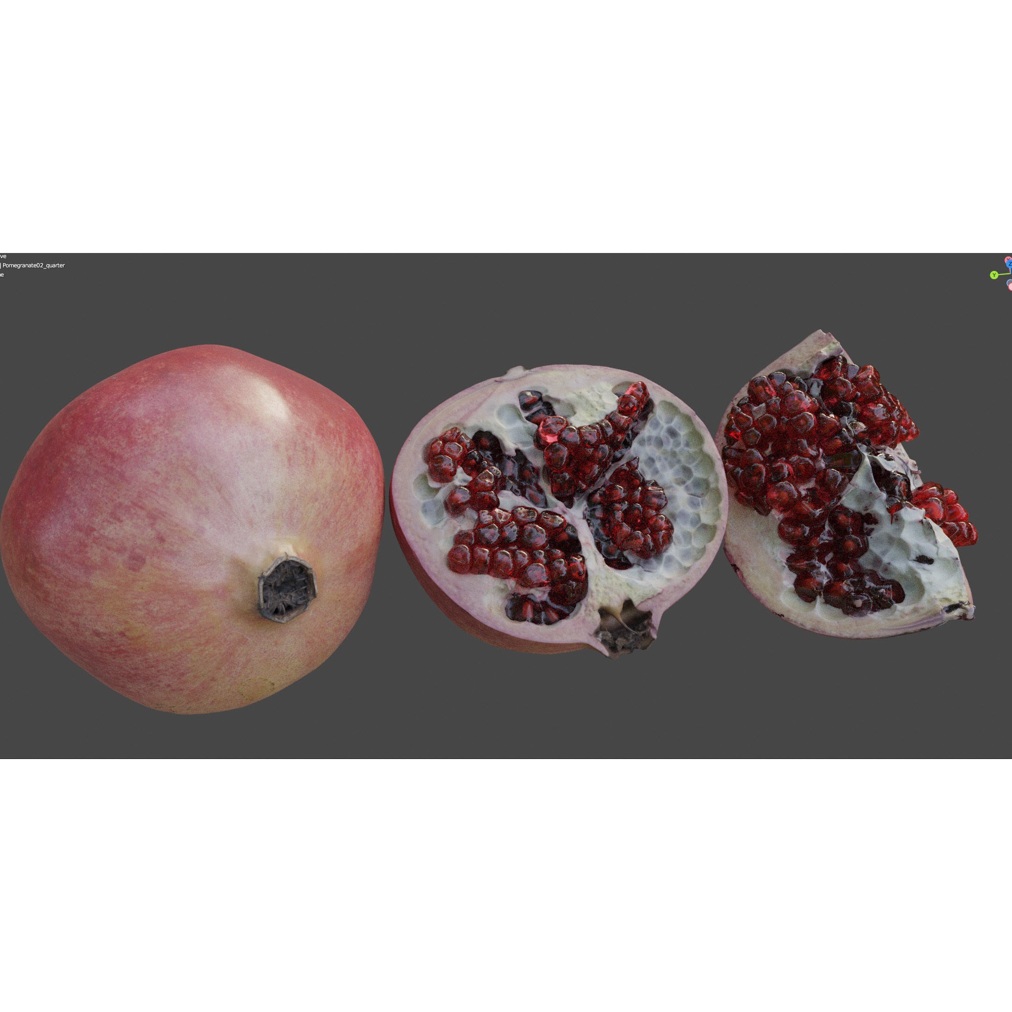 4k Scanned Pomegranate - Game-Ready 3D Model - View 7