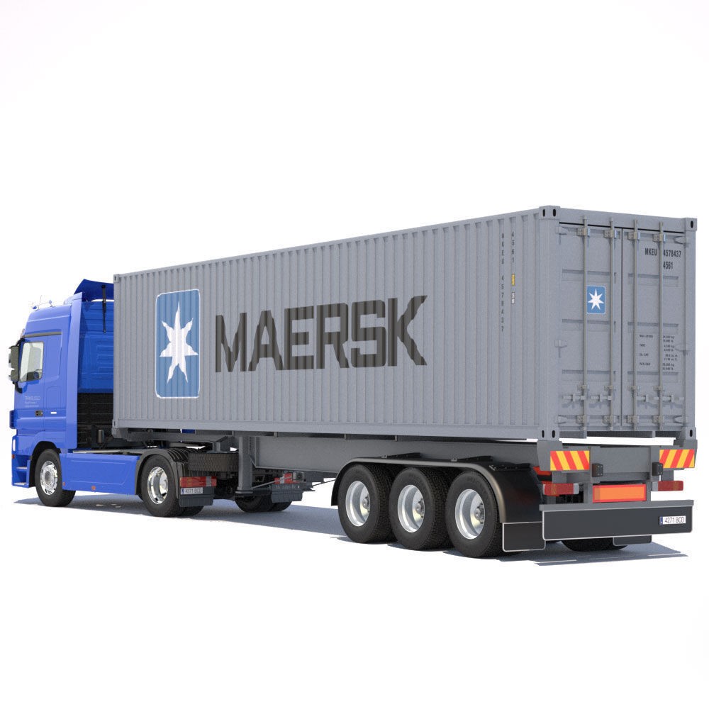 Mercedes Actros 3D Model – High Poly Semitruck with Containers, FBX - View 12