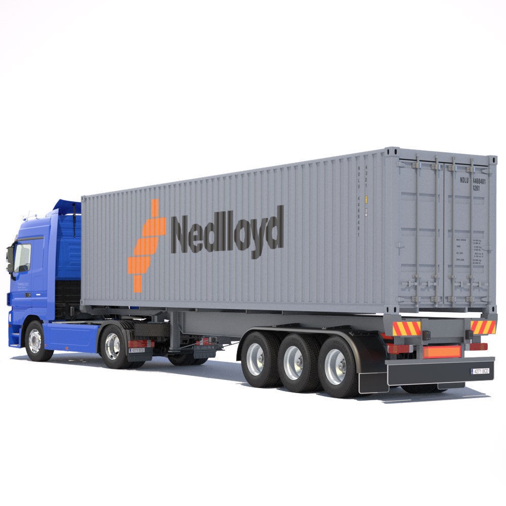 Mercedes Actros 3D Model – High Poly Semitruck with Containers, FBX - View 15
