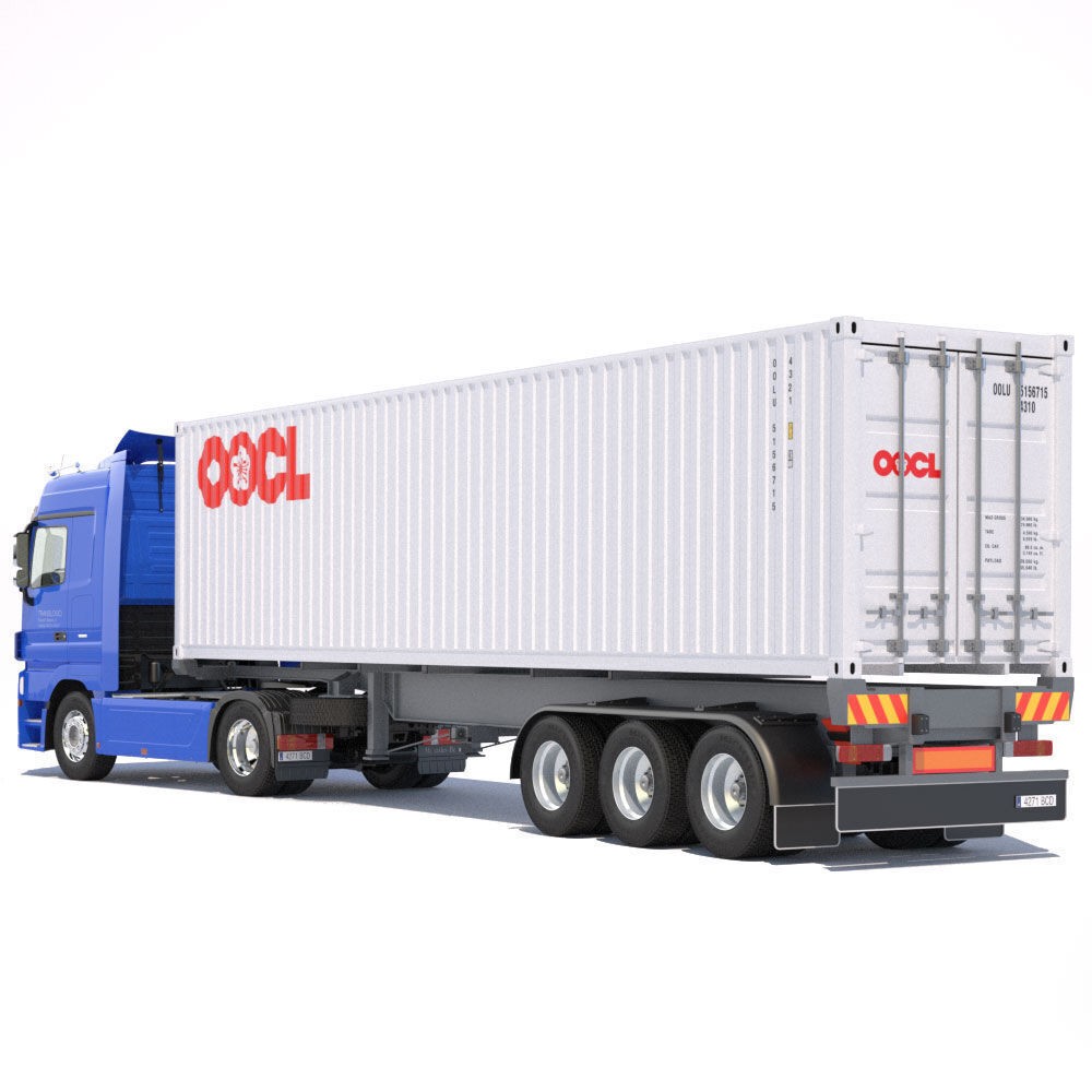 Mercedes Actros 3D Model – High Poly Semitruck with Containers, FBX - View 16
