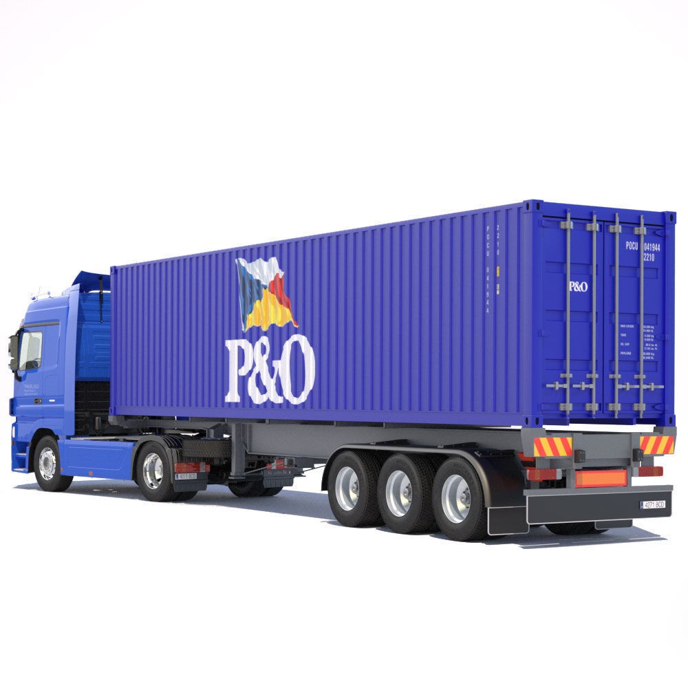 Mercedes Actros 3D Model – High Poly Semitruck with Containers, FBX - View 17