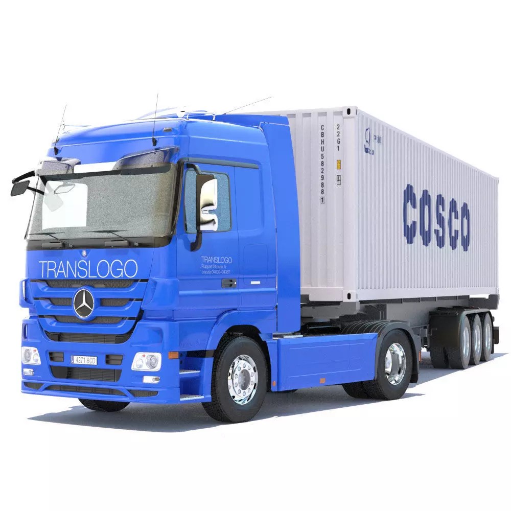 Mercedes Actros 3D Model – High Poly Semitruck with Containers, FBX - View 2