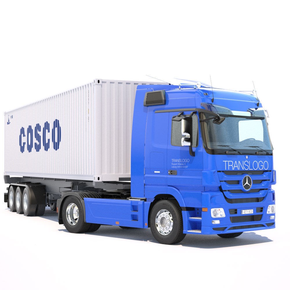 Mercedes Actros 3D Model – High Poly Semitruck with Containers, FBX - View 3