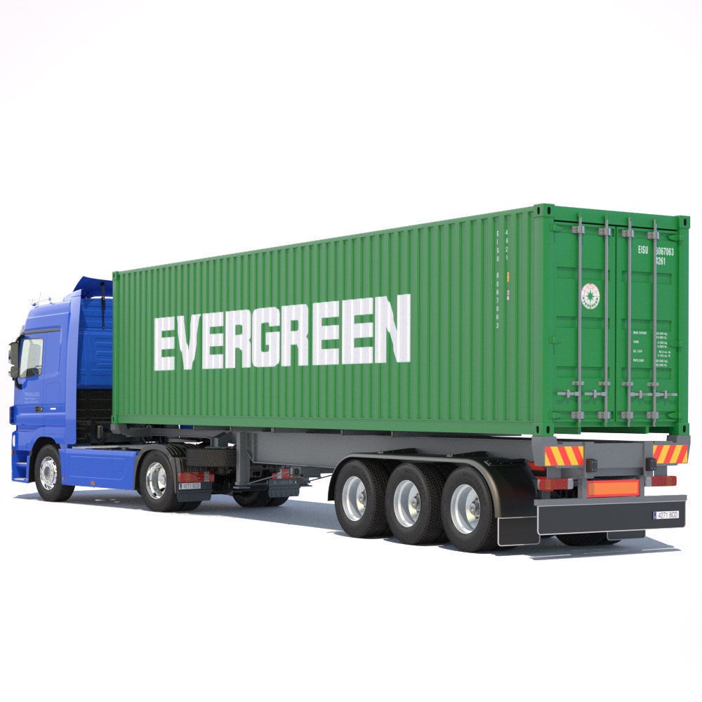 Mercedes Actros 3D Model – High Poly Semitruck with Containers, FBX - View 8
