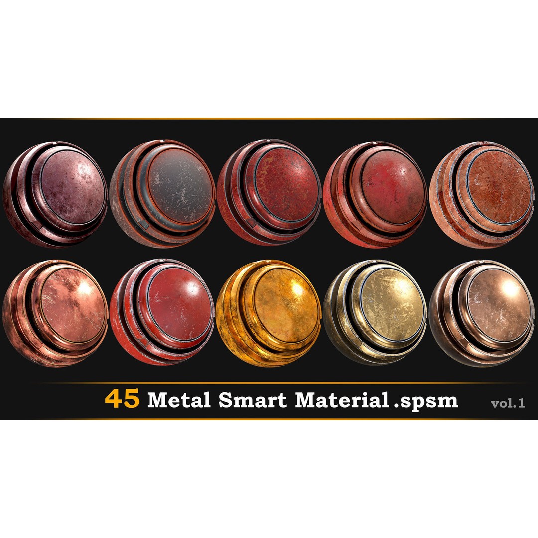 Metal Smart Material 3D Model – 45 High-Quality Textures, SPSM - View 3