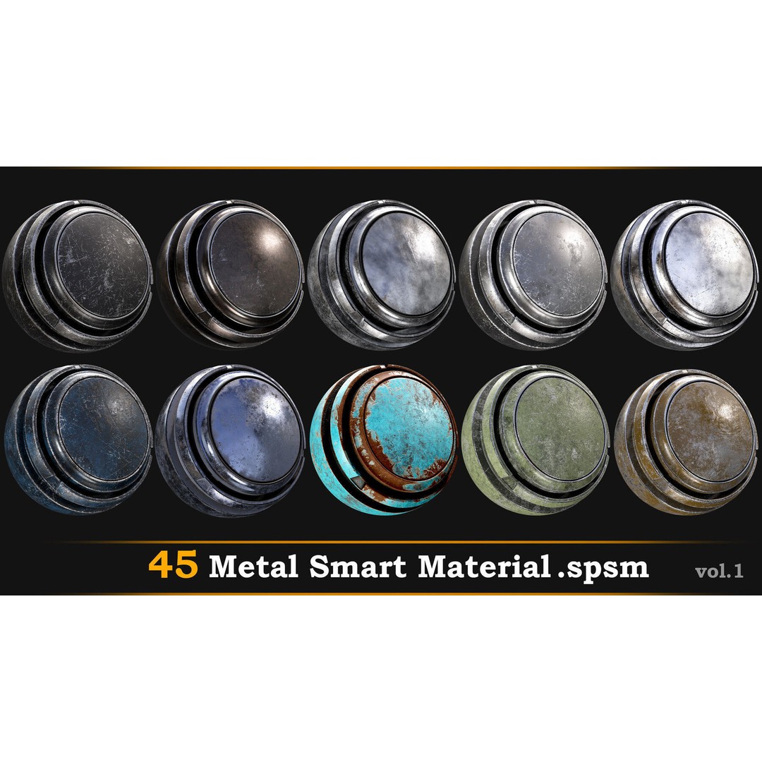 Metal Smart Material 3D Model – 45 High-Quality Textures, SPSM - View 4