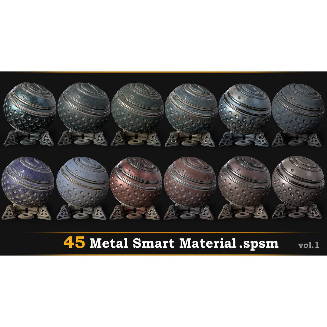 Metal Smart Material 3D Model – 45 High-Quality Textures, SPSM - View 6