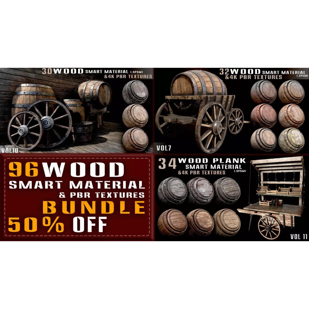 Wood Smart Materials Bundle 3D Model – 96 PBR Textures for Substance Painter - View 2