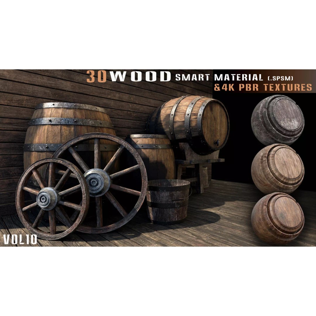 Wood Smart Materials Bundle 3D Model – 96 PBR Textures for Substance Painter - View 3