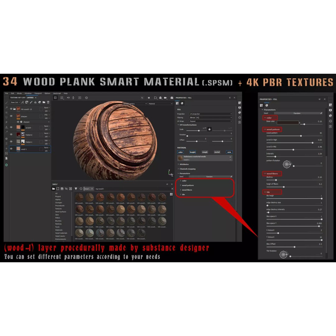 Wood Smart Materials Bundle 3D Model – 96 PBR Textures for Substance Painter - View 31