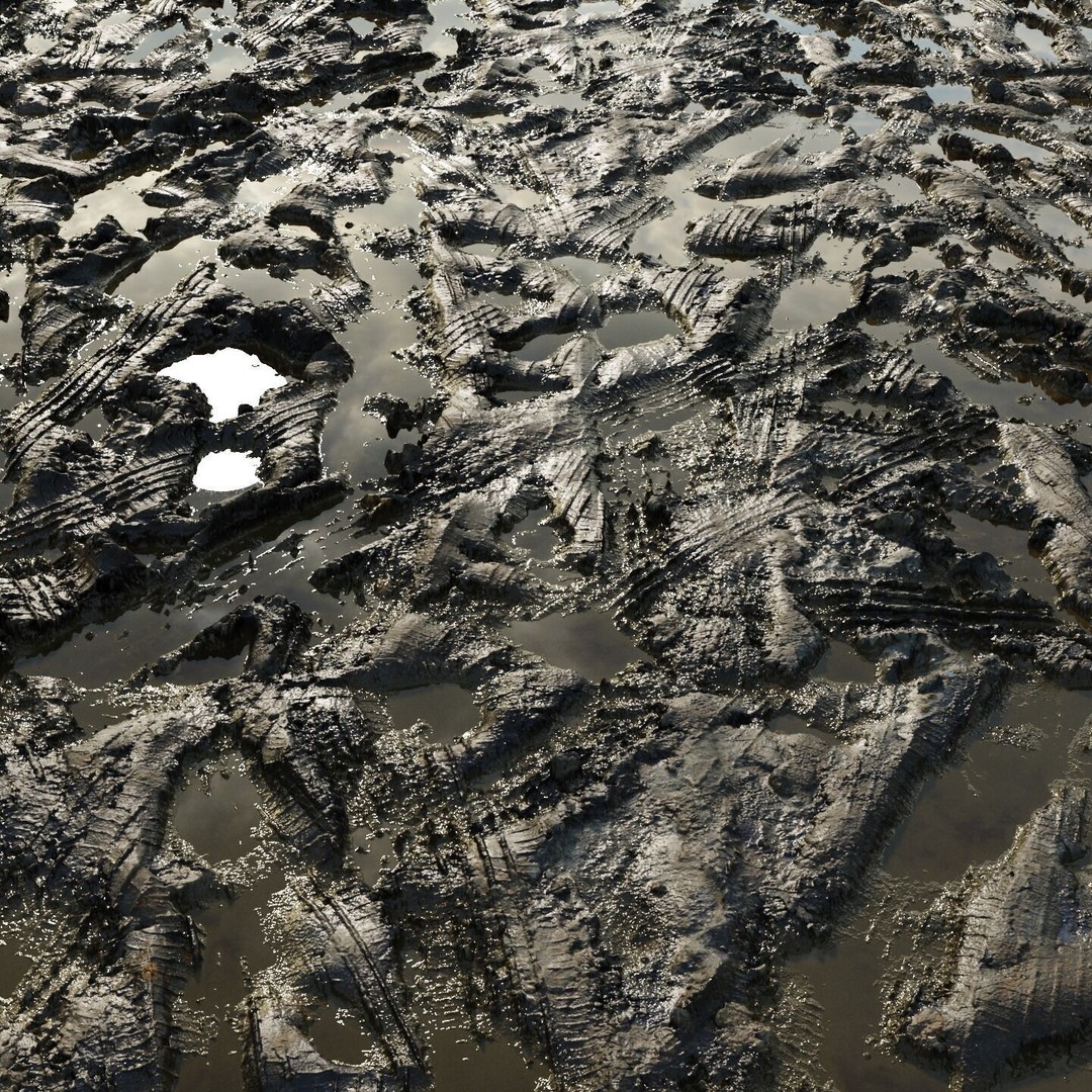 Wet Mud Puddle 3D Model – Seamless PBR Texture with Tire Tracks - View 10