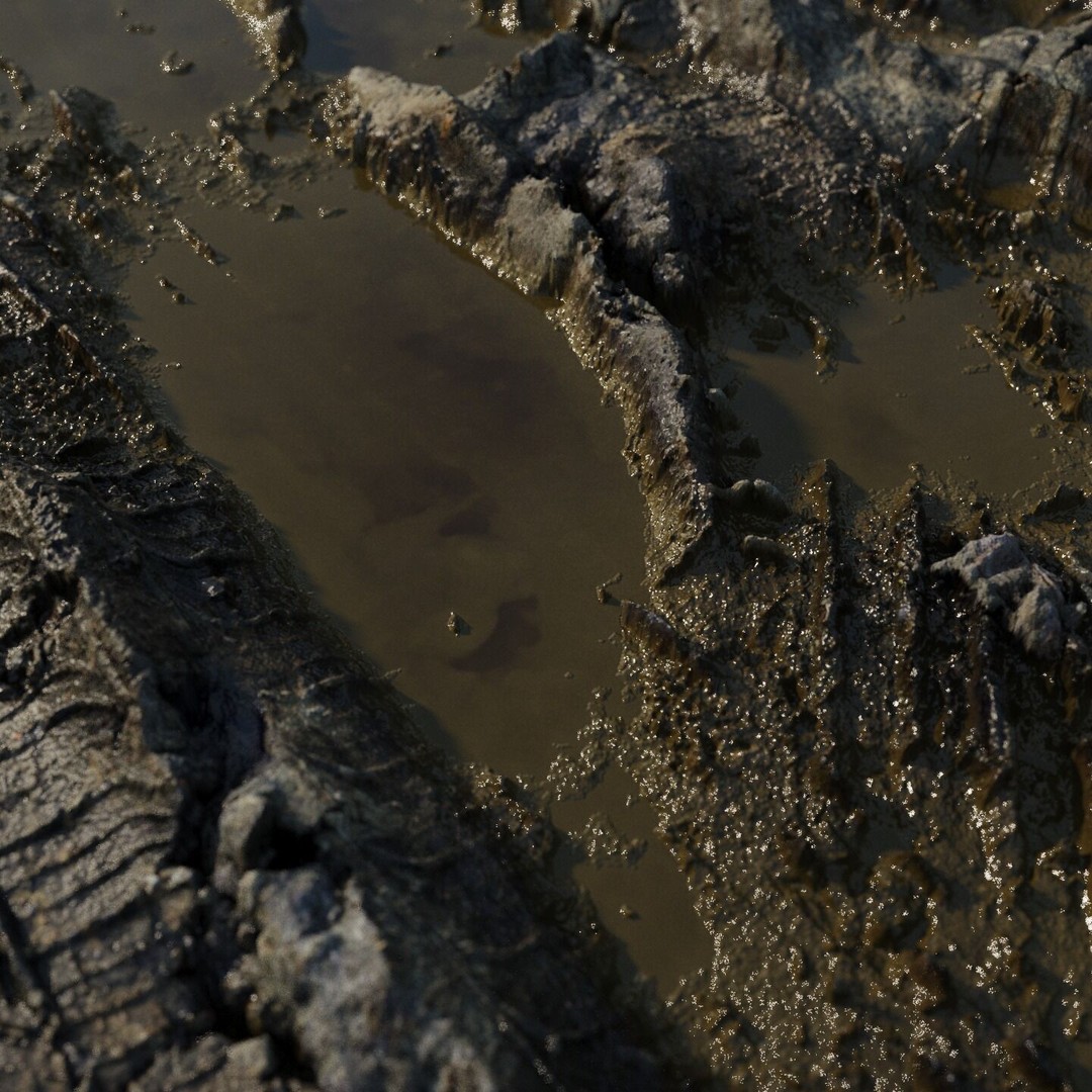 Wet Mud Puddle 3D Model – Seamless PBR Texture with Tire Tracks - View 12