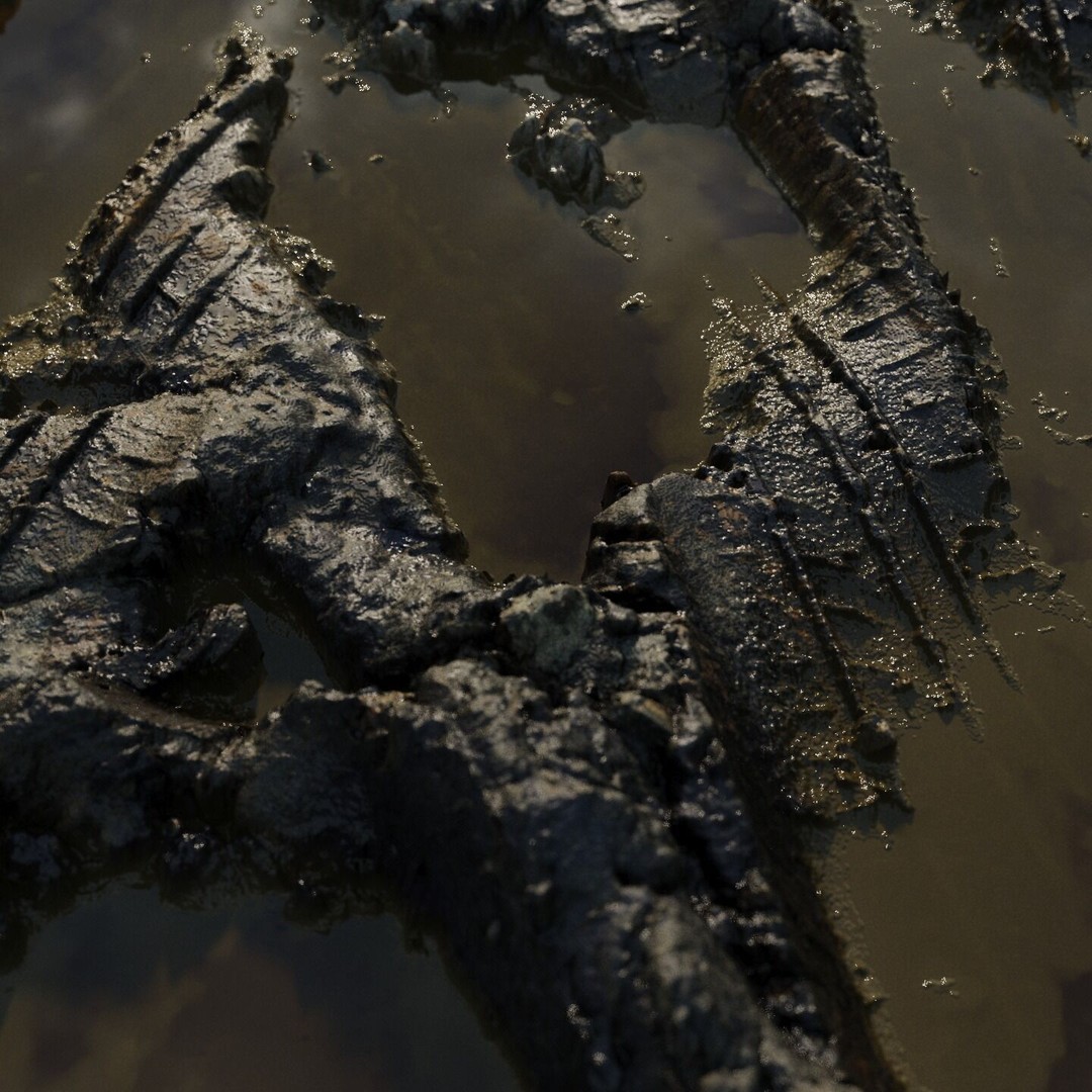 Wet Mud Puddle 3D Model – Seamless PBR Texture with Tire Tracks - View 13