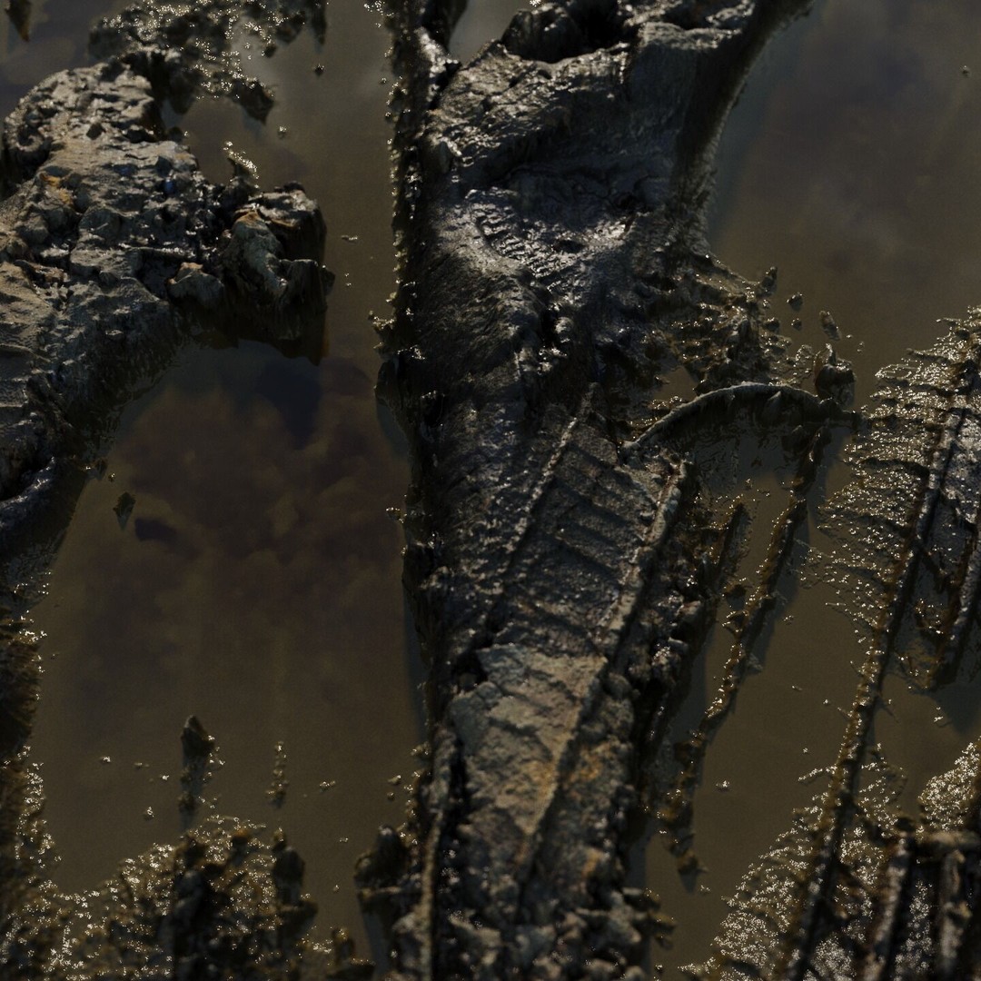 Wet Mud Puddle 3D Model – Seamless PBR Texture with Tire Tracks - View 5