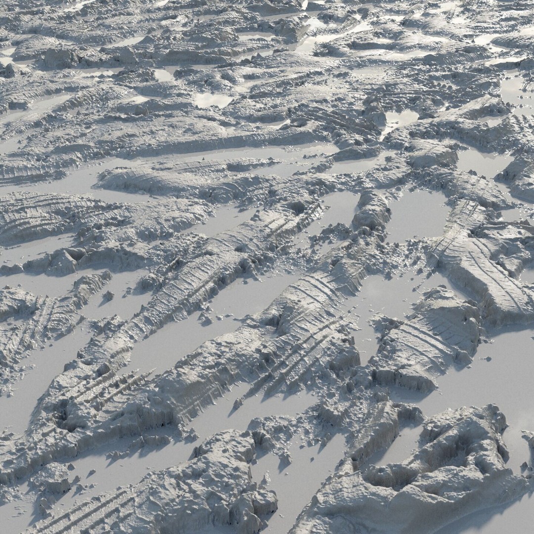Wet Mud Puddle 3D Model – Seamless PBR Texture with Tire Tracks - View 8