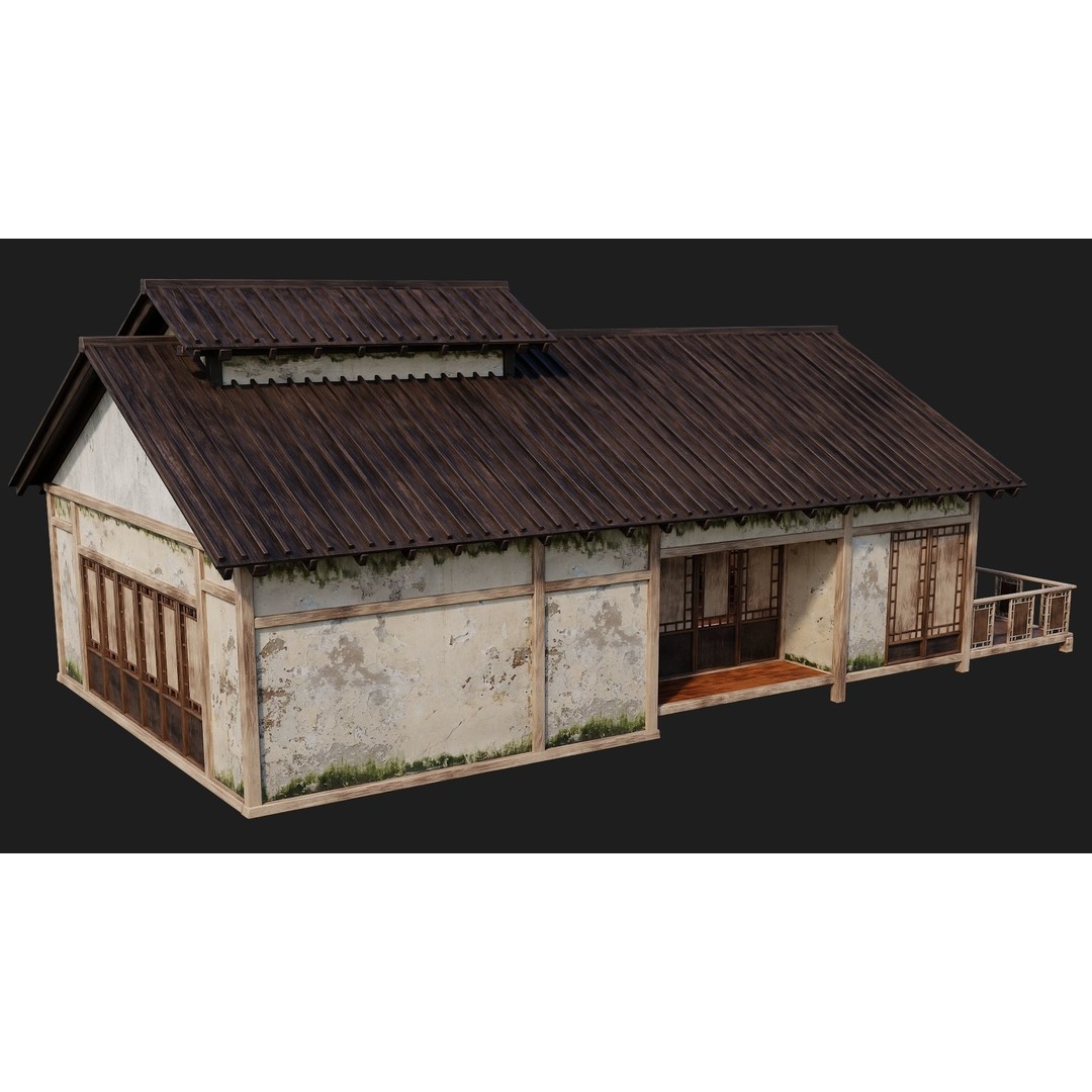 Old Japanese Buildings 3D Model – Low Poly Game Ready, FBX, OBJ