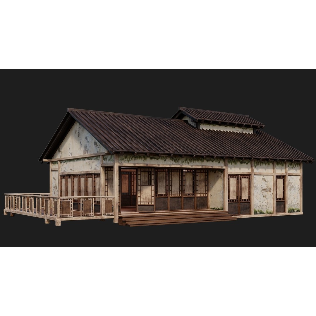 Old Japanese Buildings 3D Model – Low Poly Game Ready, FBX, OBJ - View 10