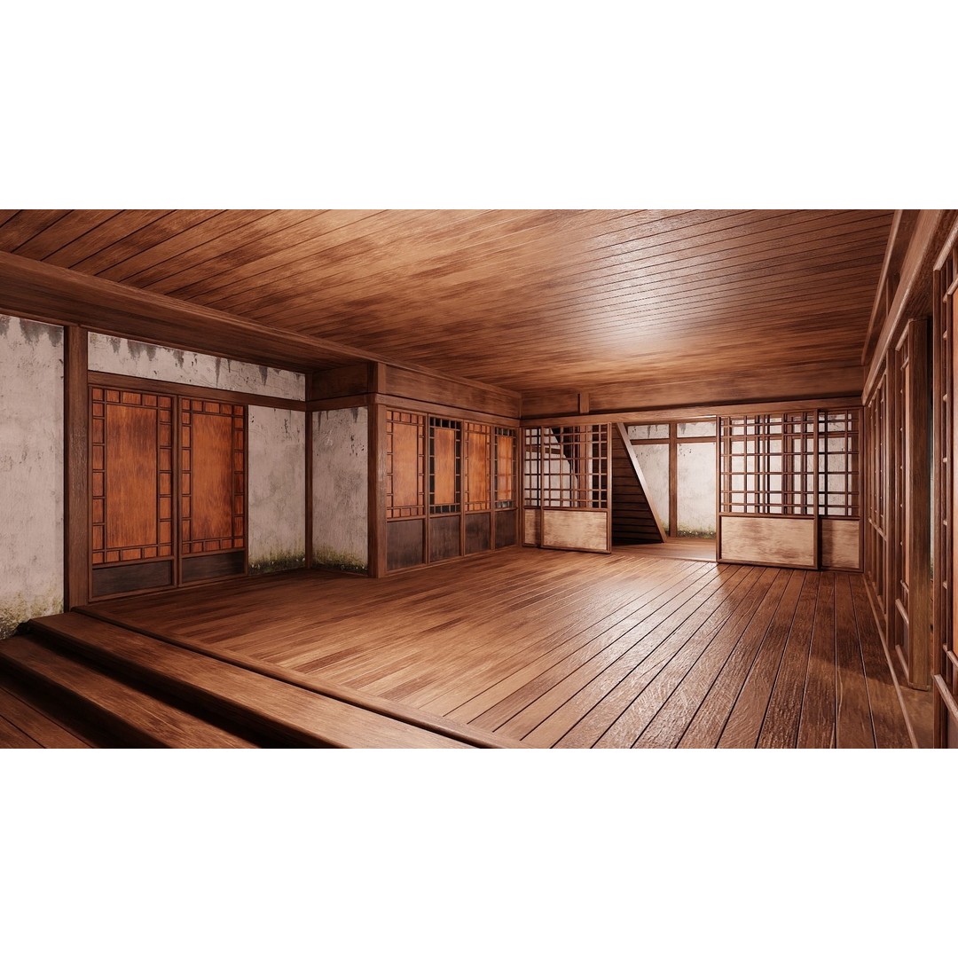 Old Japanese Buildings 3D Model – Low Poly Game Ready, FBX, OBJ - View 11