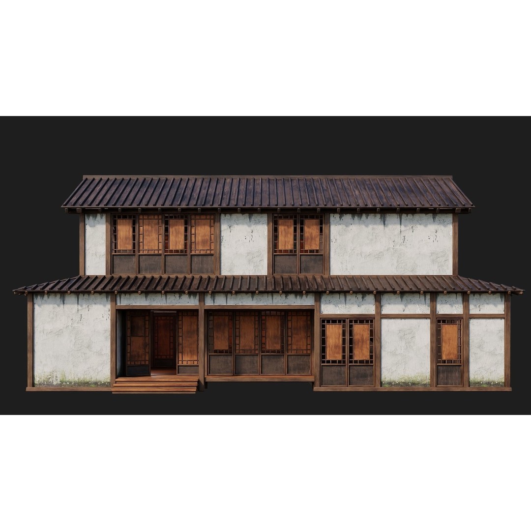 Old Japanese Buildings 3D Model – Low Poly Game Ready, FBX, OBJ - View 13