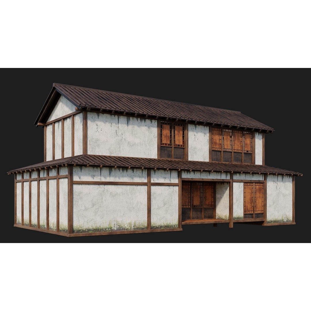 Old Japanese Buildings 3D Model – Low Poly Game Ready, FBX, OBJ - View 16